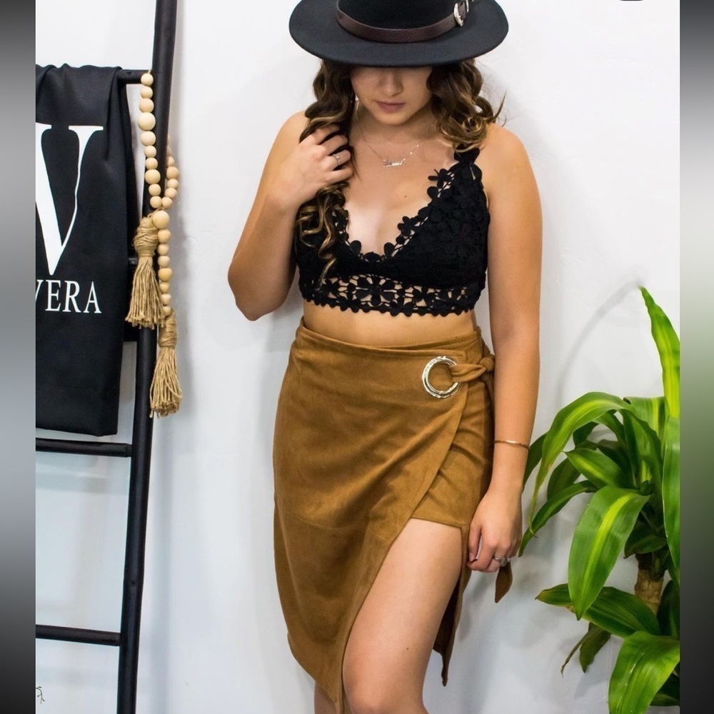 Nwt faux suede camel wrap skirt